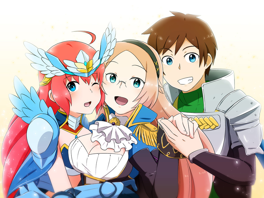 katie, aria, and julian (sennen sensou aigis) drawn by bluelancek