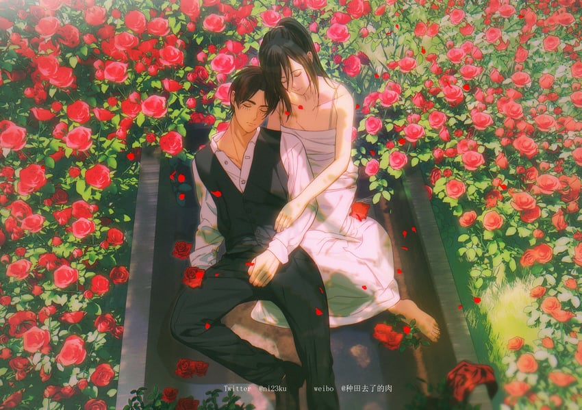 mikasa ackerman and eren yeager (shingeki no kyojin) drawn by niku_(ni23ku)