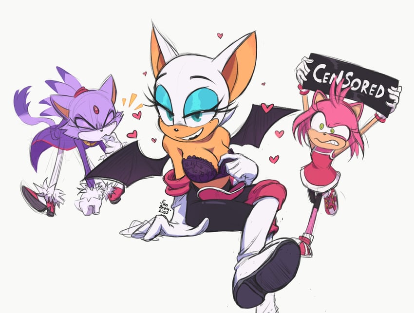 amy rose, blaze the cat, and rouge the bat (sonic) drawn by fanzeem