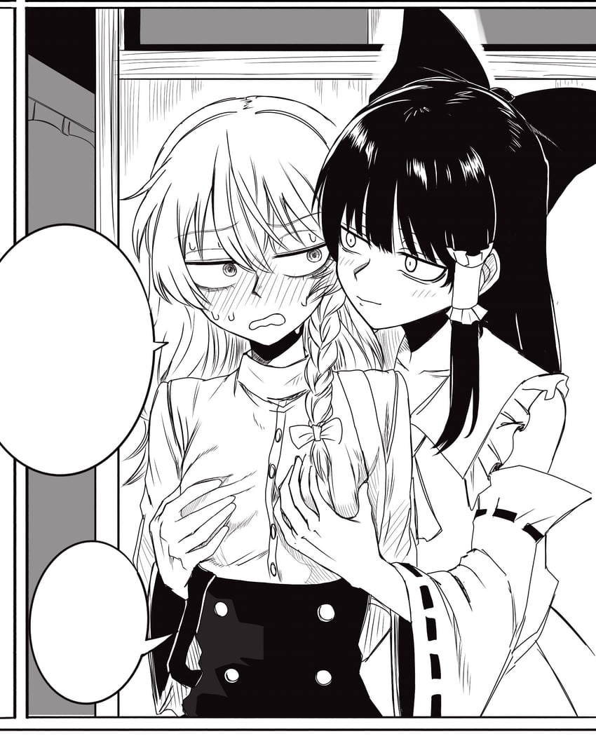 hakurei reimu and kirisame marisa (touhou) drawn by ryoan_(voyagehermitage)