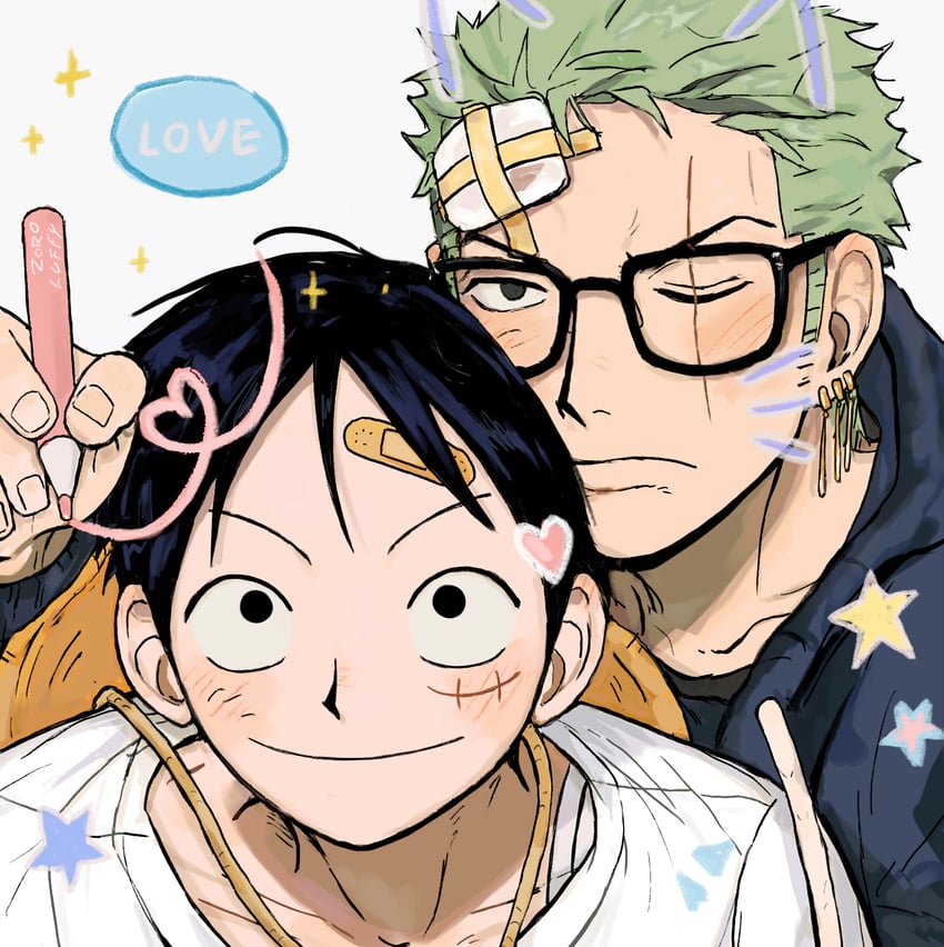 monkey d. luffy and roronoa zoro (one piece) drawn by jjerri00