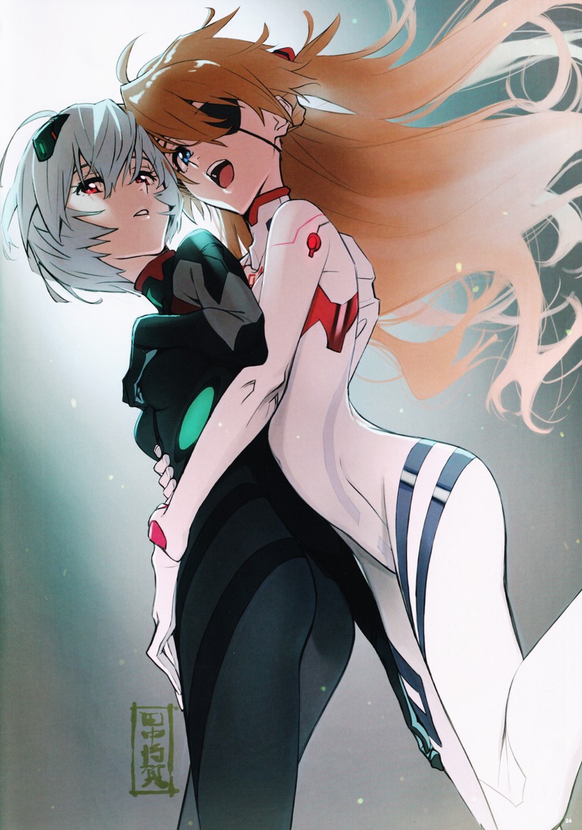 souryuu asuka langley and ayanami rei (neon genesis evangelion and 2 more) drawn by tanaka_masayoshi