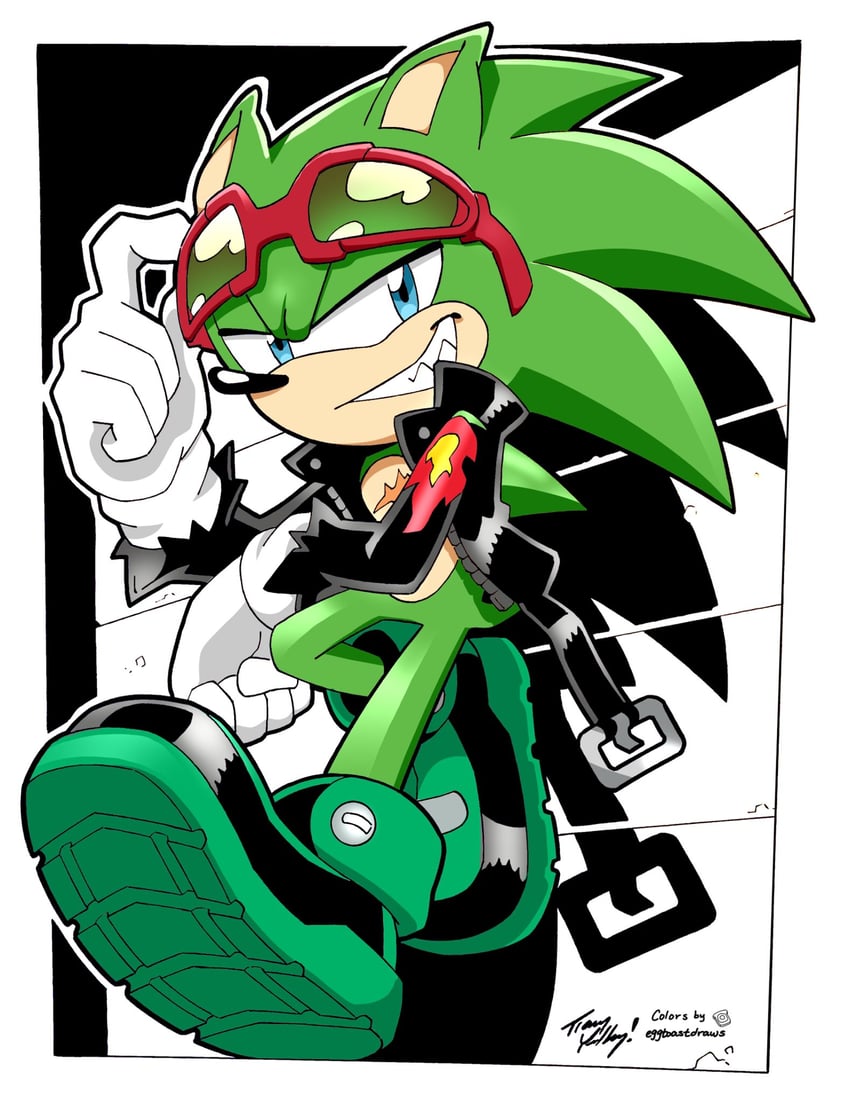 scourge the hedgehog (sonic and 1 more) drawn by eggtoastdraws and tracy_yardley