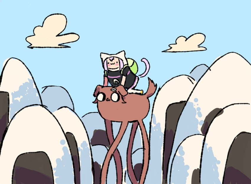 nekomata okayu, inugami korone, finn the human, and jake the dog (hololive and 1 more) drawn by wersman