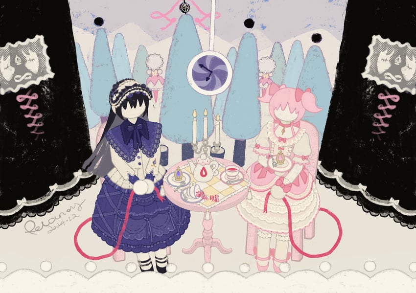 akemi homura and kaname madoka (mahou shoujo madoka magica) drawn by relanoy