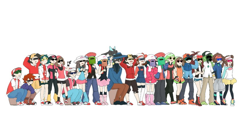 dawn, may, rosa, hilda, red, and 13 more (pokemon and 8 more) drawn by sowako_(sowakoo)