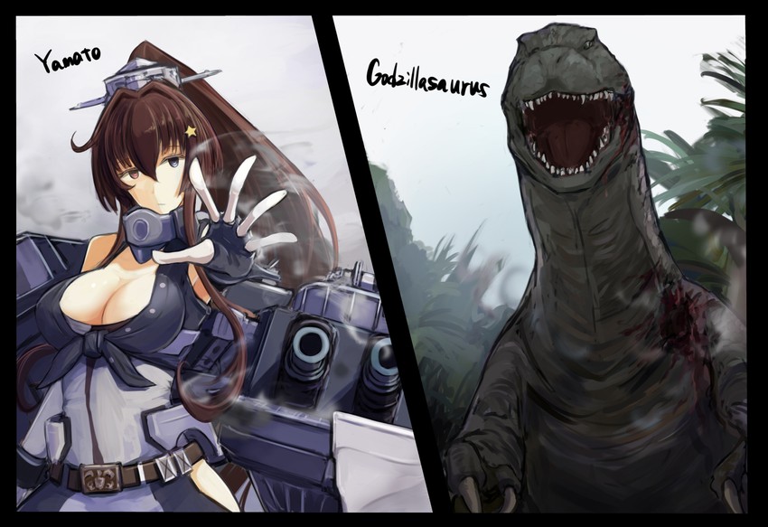 yamato, iowa, and godzilla (kantai collection and 1 more) drawn by mizuchi_(mizuchi7118)