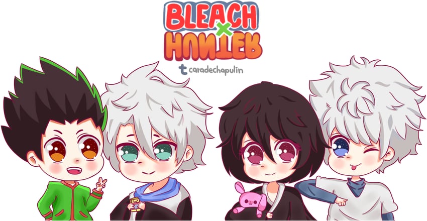 killua zoldyck, gon freecss, and sogo masashi (bleach and 1 more) drawn by caradechapulin