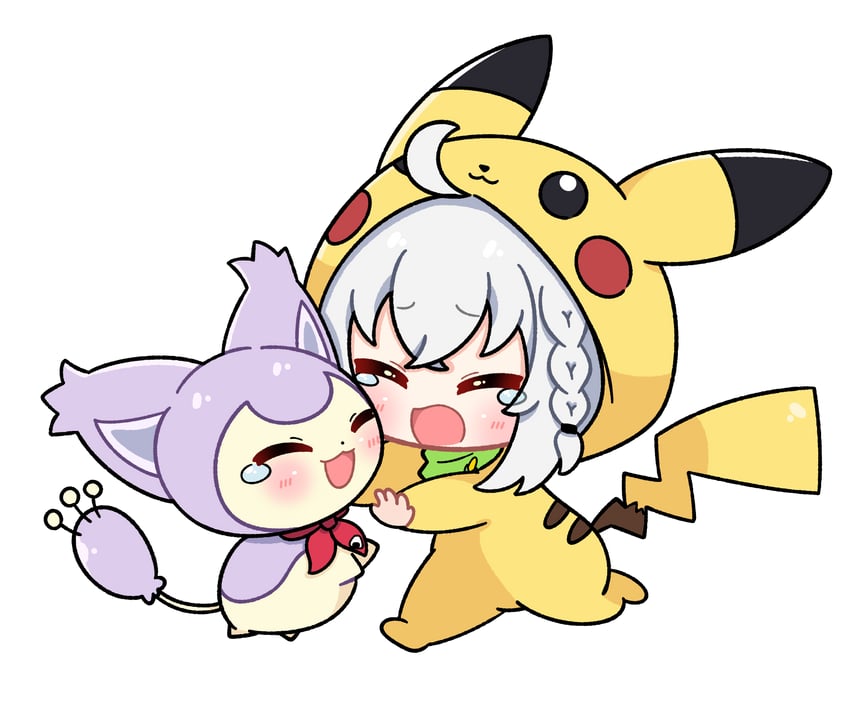 pikachu, shirakami fubuki, nekomata okayu, and skitty (pokemon and 1 more) drawn by dohoon