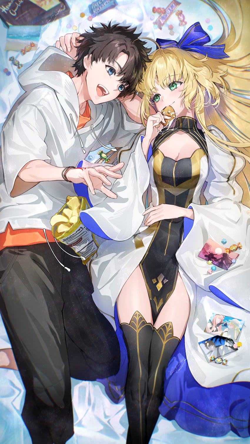 artoria pendragon, fujimaru ritsuka, and artoria caster (fate and 1 more) drawn by galibo