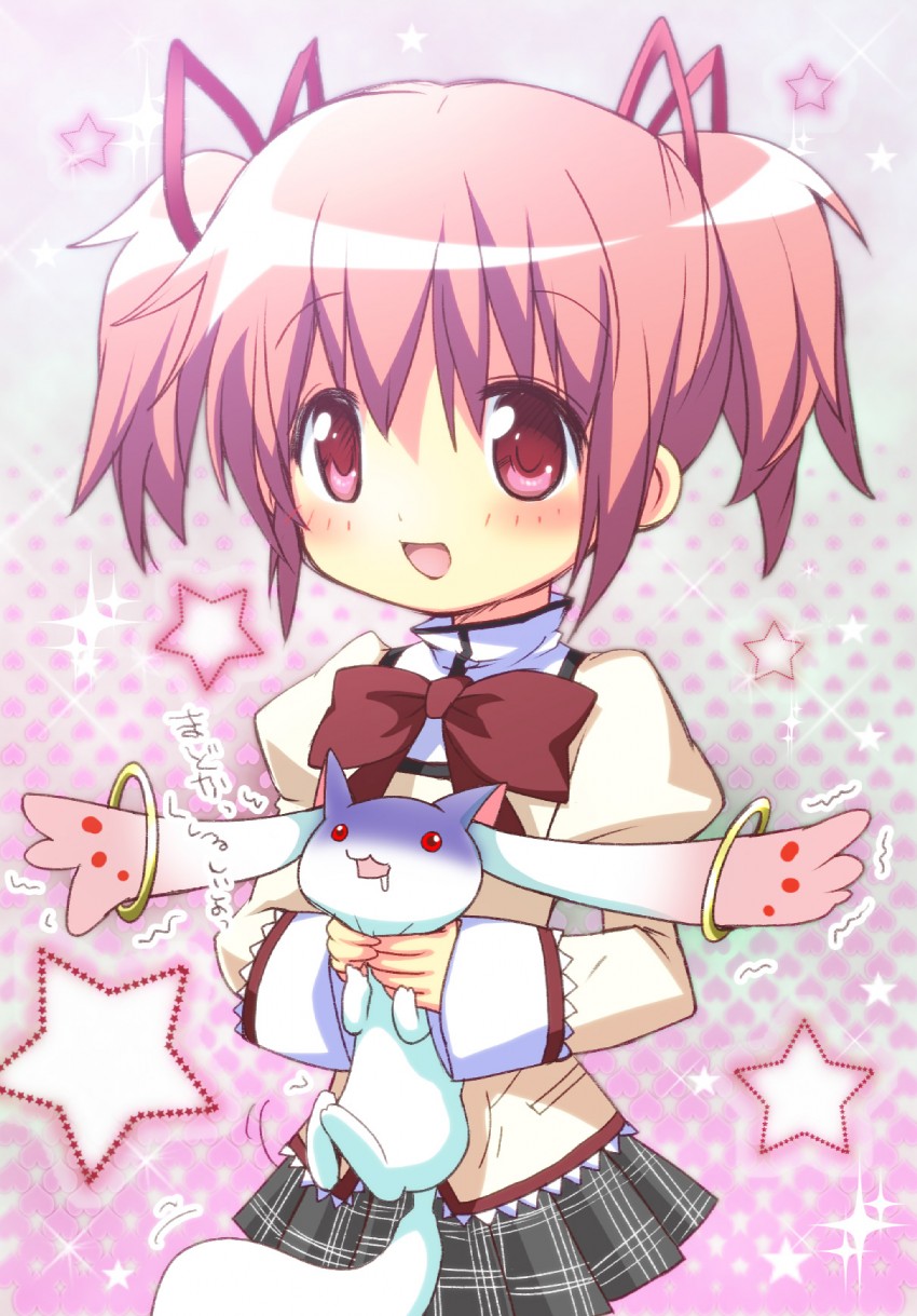 kaname madoka and kyubey (mahou shoujo madoka magica) drawn by room603