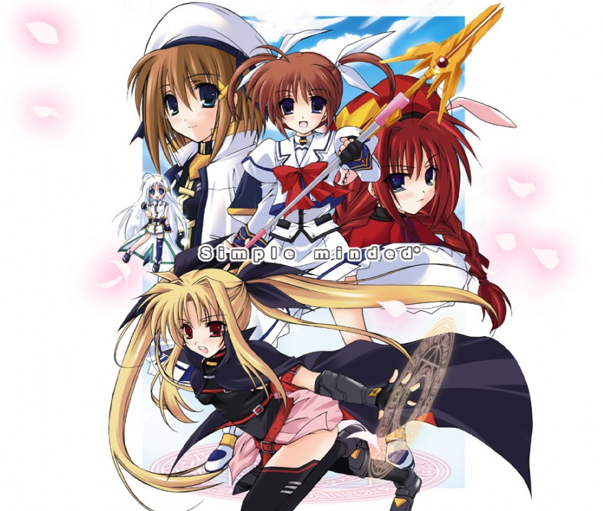 fate testarossa, takamachi nanoha, yagami hayate, raising heart, vita, and 1 more (lyrical nanoha and 2 more) drawn by hayashi_sakura