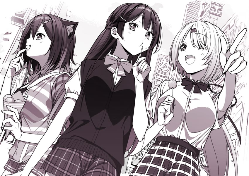 tsukino mito, shiina yuika, and fumino tamaki (nijisanji) drawn by rinku_(rin9)