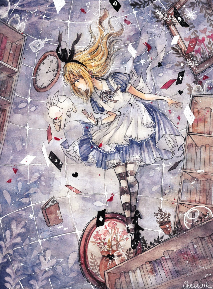alice and white rabbit (alice's adventures in wonderland) drawn by cherriuki
