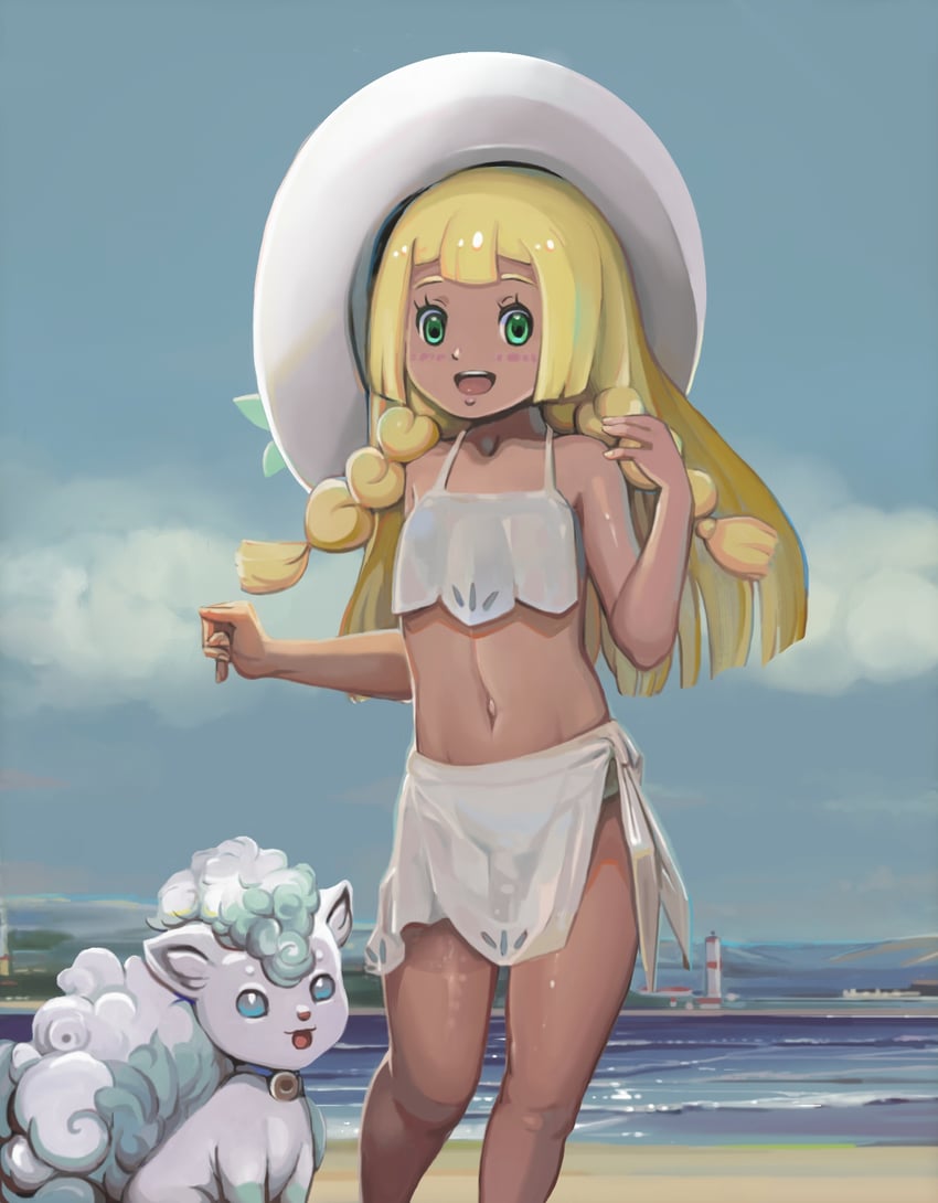 lillie and alolan vulpix (pokemon and 1 more) drawn by alice_(aries) and tr3ratna