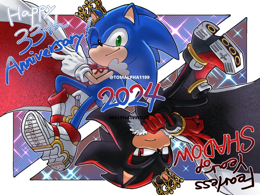 sonic the hedgehog and shadow the hedgehog (sonic) drawn by tomalpha1109