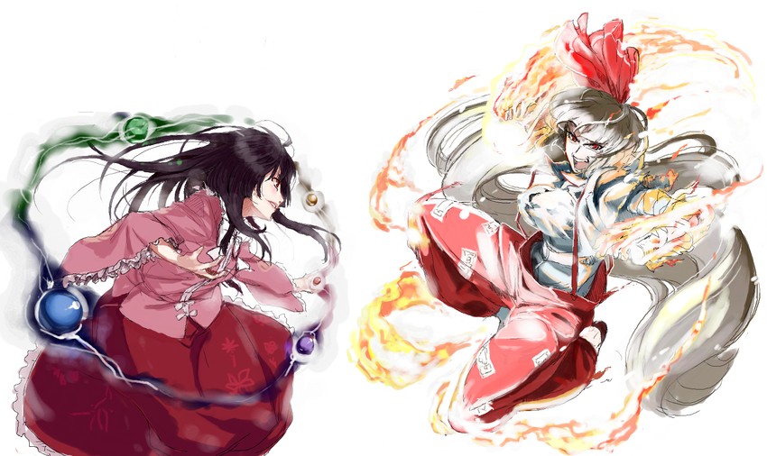 fujiwara no mokou and houraisan kaguya (touhou) drawn by chikuwa_(tks) and kirisato_itsuki