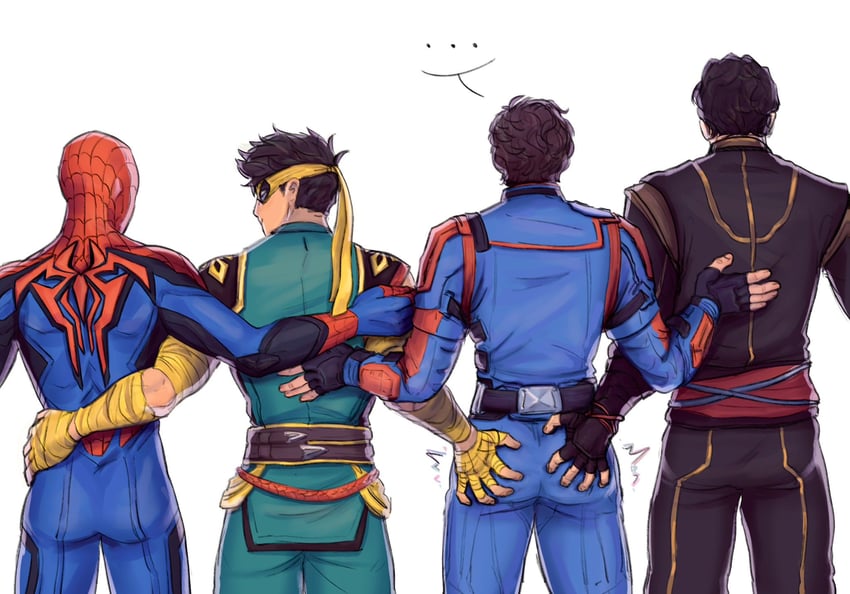 spider-man, doctor strange, peter quill, iron fist, lin lie, and 1 more (marvel and 4 more) drawn by melondeezp