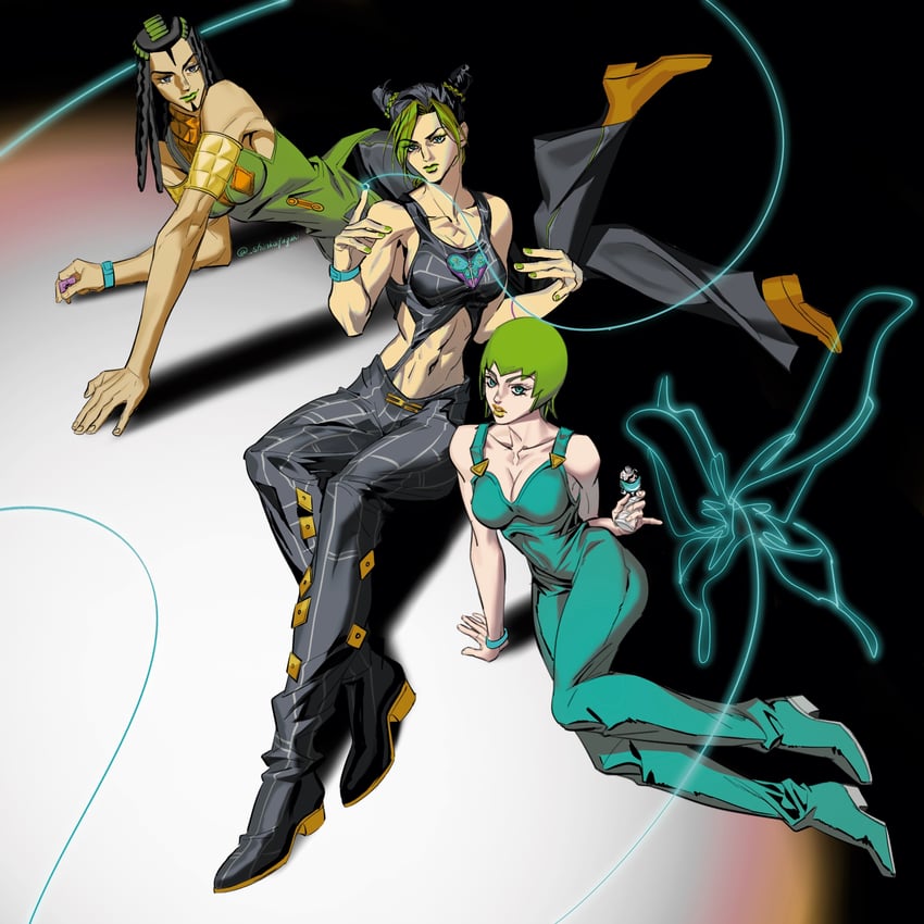 kujo jolyne, foo fighters, and ermes costello (jojo no kimyou na bouken and 1 more) drawn by shinkaifuyuki