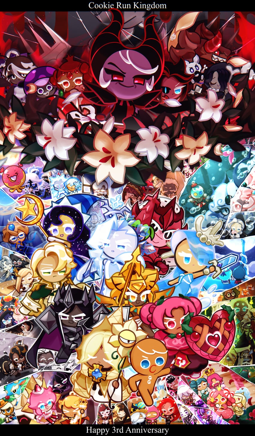 pure vanilla cookie, strawberry crepe cookie, white lily cookie, shining glitter cookie, black pearl cookie, and 74 more (cookie run and 1 more) drawn by b4c5ce