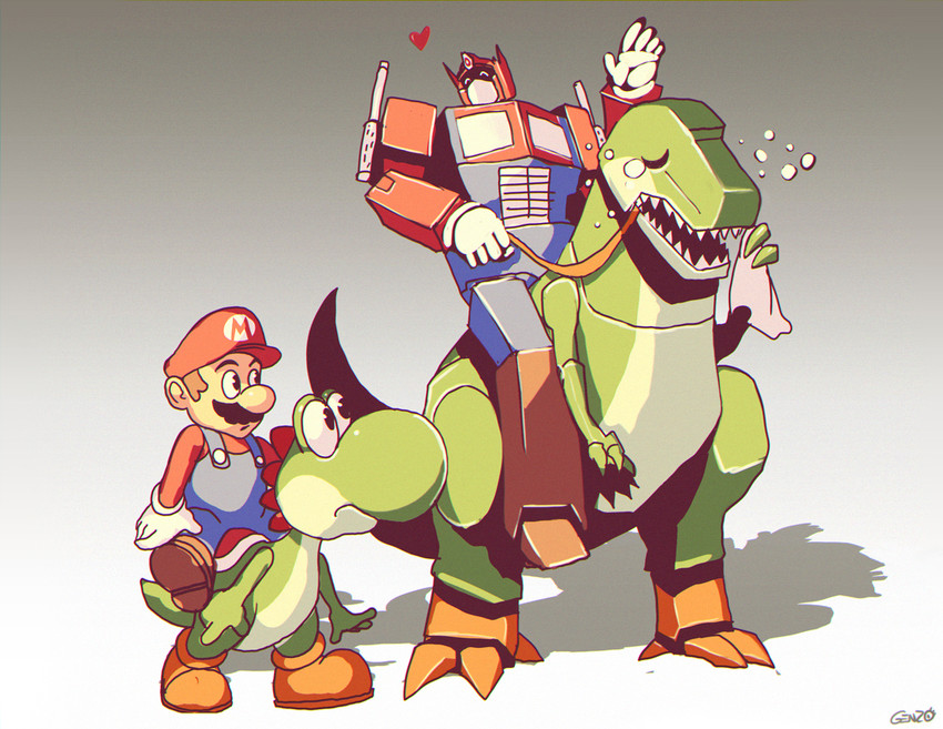 mario, optimus prime, yoshi, and grimlock (mario and 3 more) drawn by genzoman