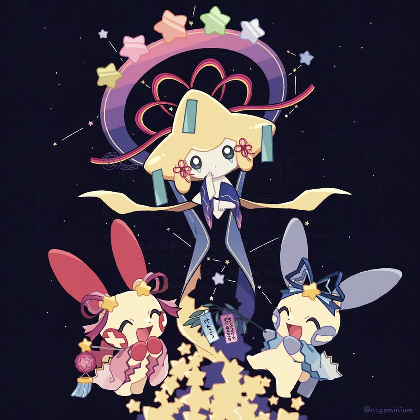jirachi, minun, and plusle (pokemon and 1 more) drawn by namigon