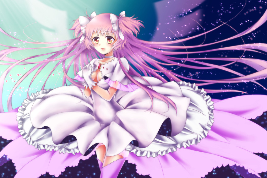 kaname madoka and ultimate madoka (mahou shoujo madoka magica) drawn by linzsan