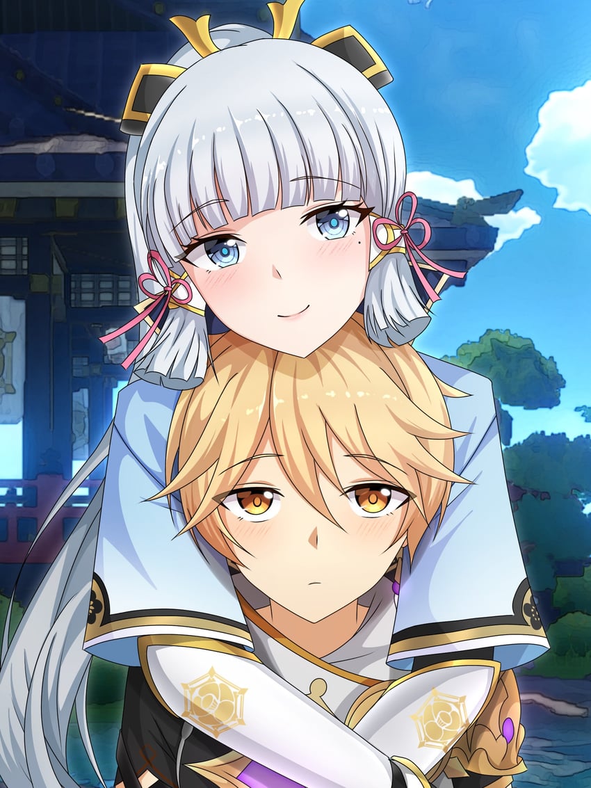 aether and kamisato ayaka (genshin impact) drawn by midori_(midori13579)
