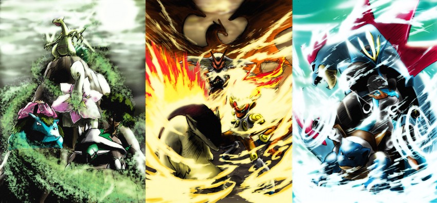 charizard, venusaur, blaziken, typhlosion, blastoise, and 7 more (pokemon) drawn by yamaguchi_yoshimi