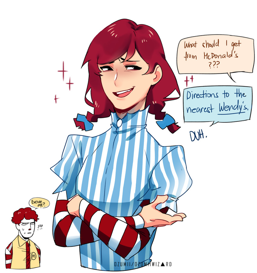 ronald mcdonald and wendy (mcdonald's and 1 more) drawn by ozumii