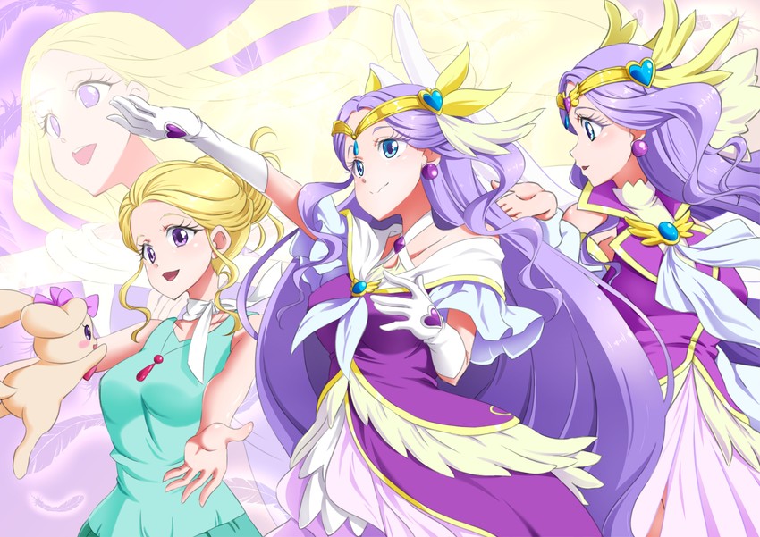 fuurin asumi, cure earth, and latte (precure and 1 more) drawn by shiruppo
