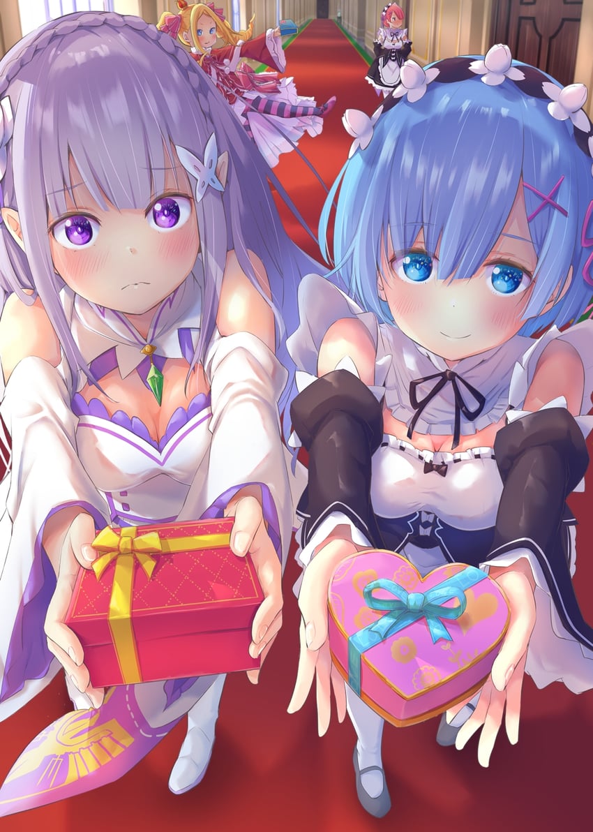 rem, emilia, ram, and beatrice (re:zero kara hajimeru isekai seikatsu) drawn by tarunyan
