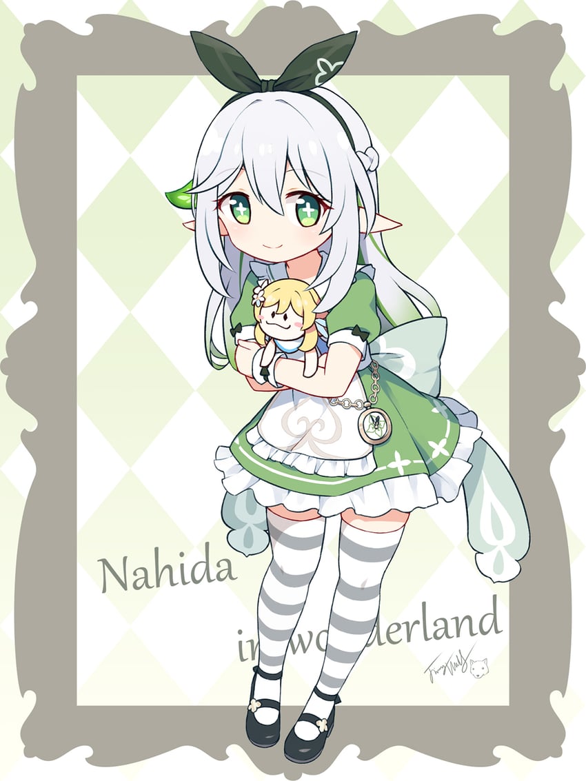 lumine, nahida, and alice (genshin impact and 1 more) drawn by langbazi