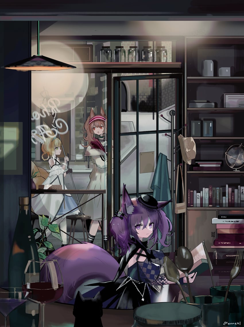 suzuran, angelina, shamare, and miss christine (arknights) drawn by enne_kl