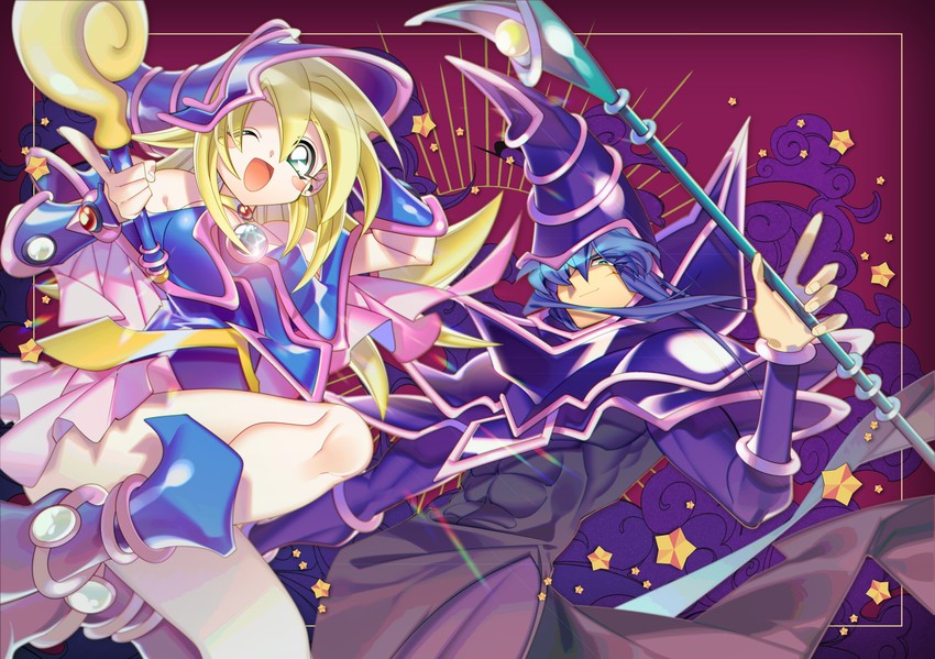 dark magician girl and dark magician (yu-gi-oh!) drawn by misaka_(missa)