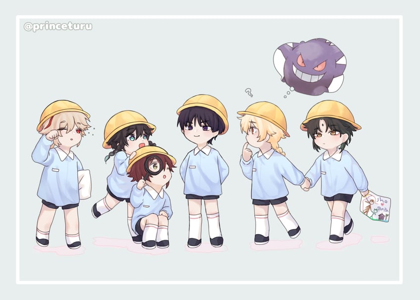 scaramouche, aether, venti, xiao, kaedehara kazuha, and 3 more (pokemon and 1 more) drawn by princeturu