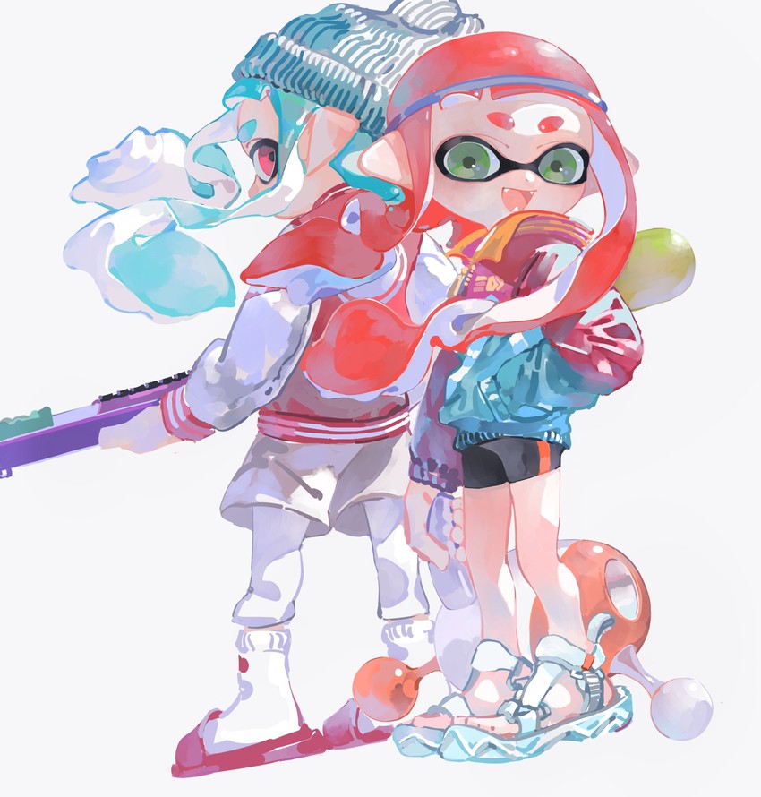 inkling player character and inkling girl (splatoon) drawn by aspara