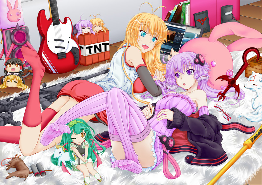 hakurei reimu, kirisame marisa, yuzuki yukari, tsurumaki maki, touhoku zunko, and 1 more (touhou and 6 more) drawn by sou_(seiga)