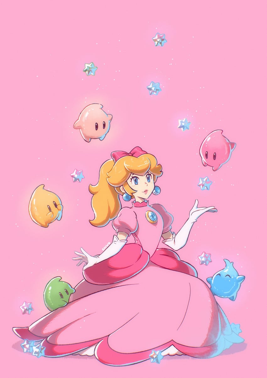 princess peach, luma, baby luma, red luma, green luma, and 2 more (mario and 1 more) drawn by saiwo_(saiwoproject)