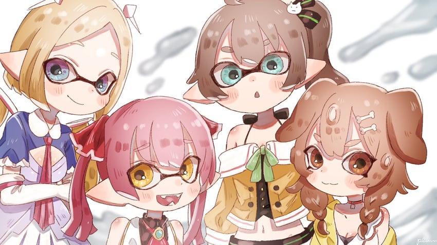 houshou marine, inugami korone, natsuiro matsuri, and aki rosenthal (hololive and 1 more) drawn by plum0o0
