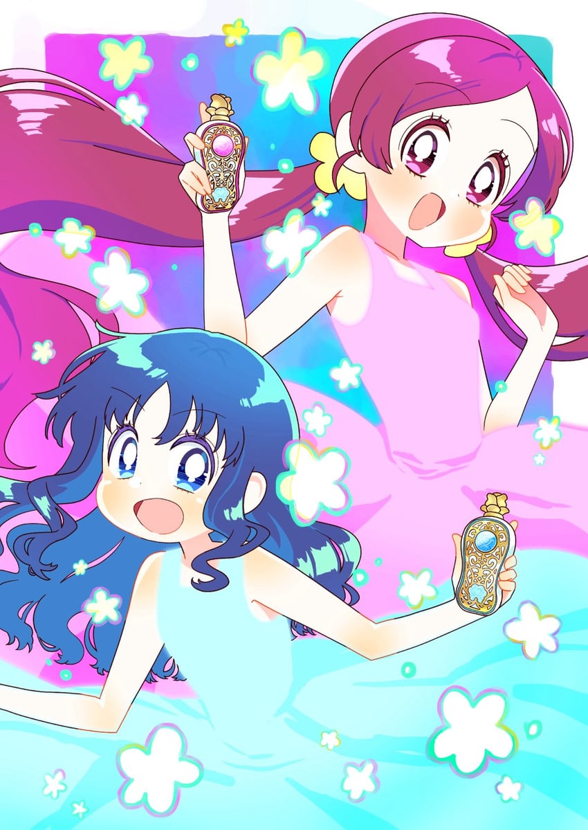 kurumi erika and hanasaki tsubomi (precure and 1 more) drawn by meranoreuka_(pandapaca)