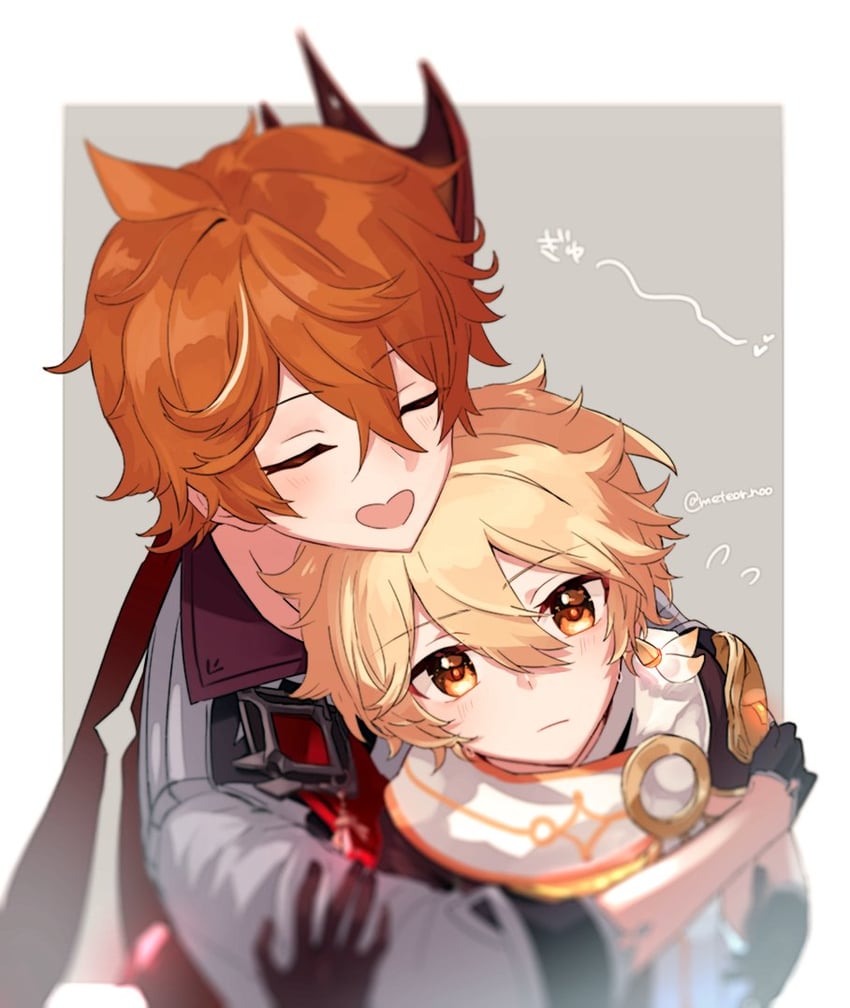 aether and tartaglia (genshin impact) drawn by norun_(ru-on)