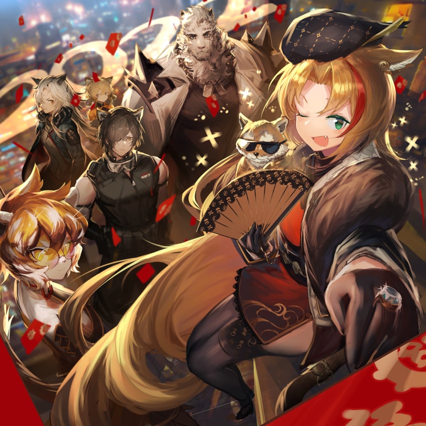 mountain, swire, waai fu, indra, broca, and 1 more (arknights) drawn by jell_(jell_y_fish)