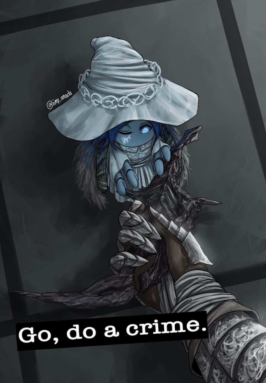 ranni the witch, tarnished, bloody wolf, and miniature ranni (elden ring) drawn by iiimp