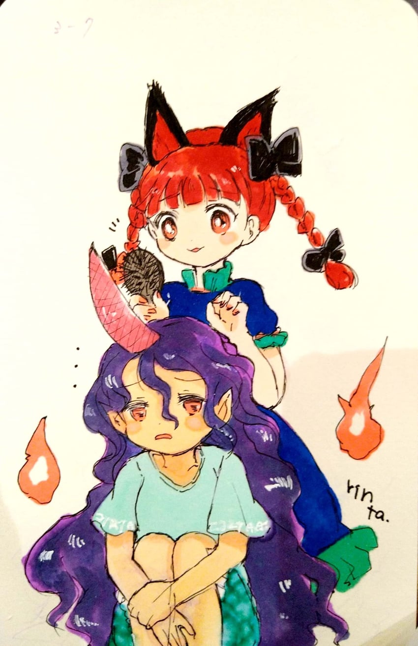kaenbyou rin and tenkajin chiyari (touhou) drawn by rin_tarou