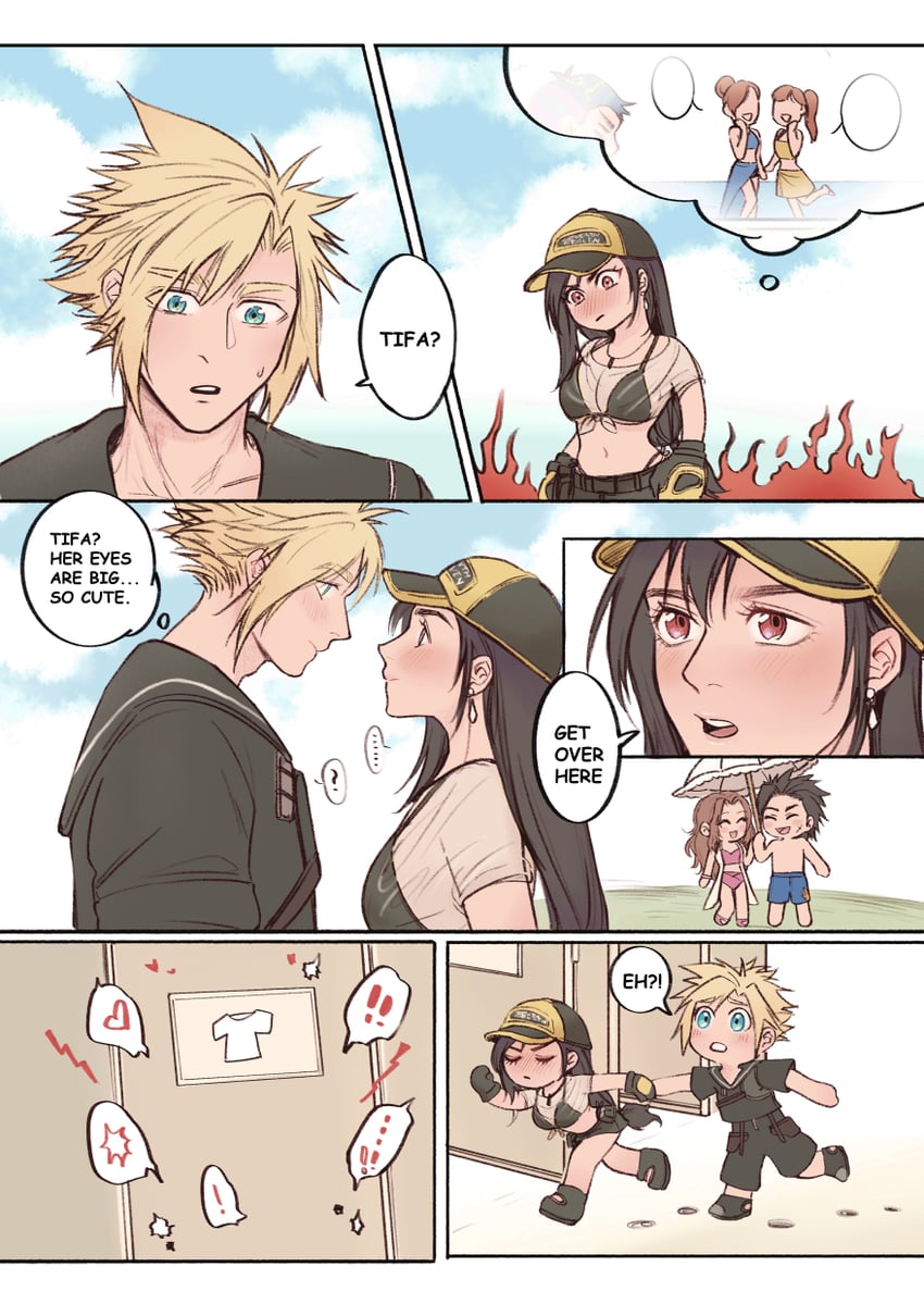 tifa lockhart, cloud strife, aerith gainsborough, and zack fair (final fantasy and 2 more) drawn by linono