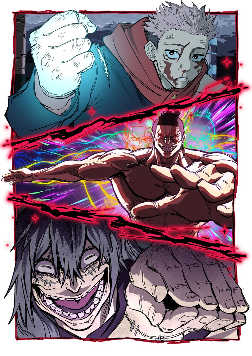 itadori yuuji, toudou aoi, and mahito (jujutsu kaisen) drawn by nairda-gs