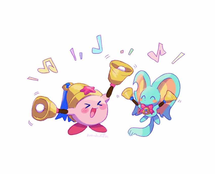 kirby, elfilin, and bell kirby (kirby and 2 more) drawn by kamabokobun