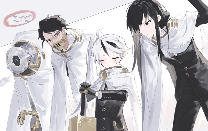 yan vismok, gloria, esther, and hubert (project moon and 1 more) drawn by maratang
