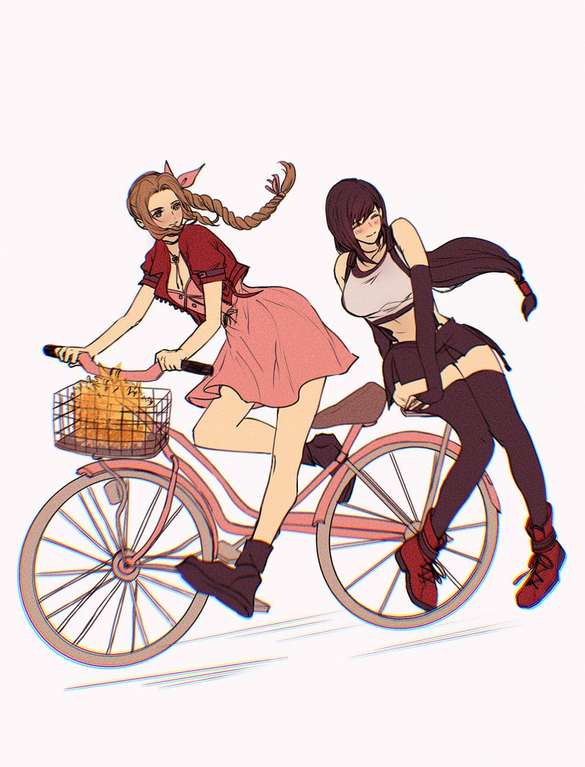 tifa lockhart and aerith gainsborough (final fantasy and 2 more) drawn by sera_(serappi)